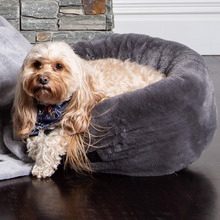 Charcoal Plush Donut Faux Fur Dog Bed